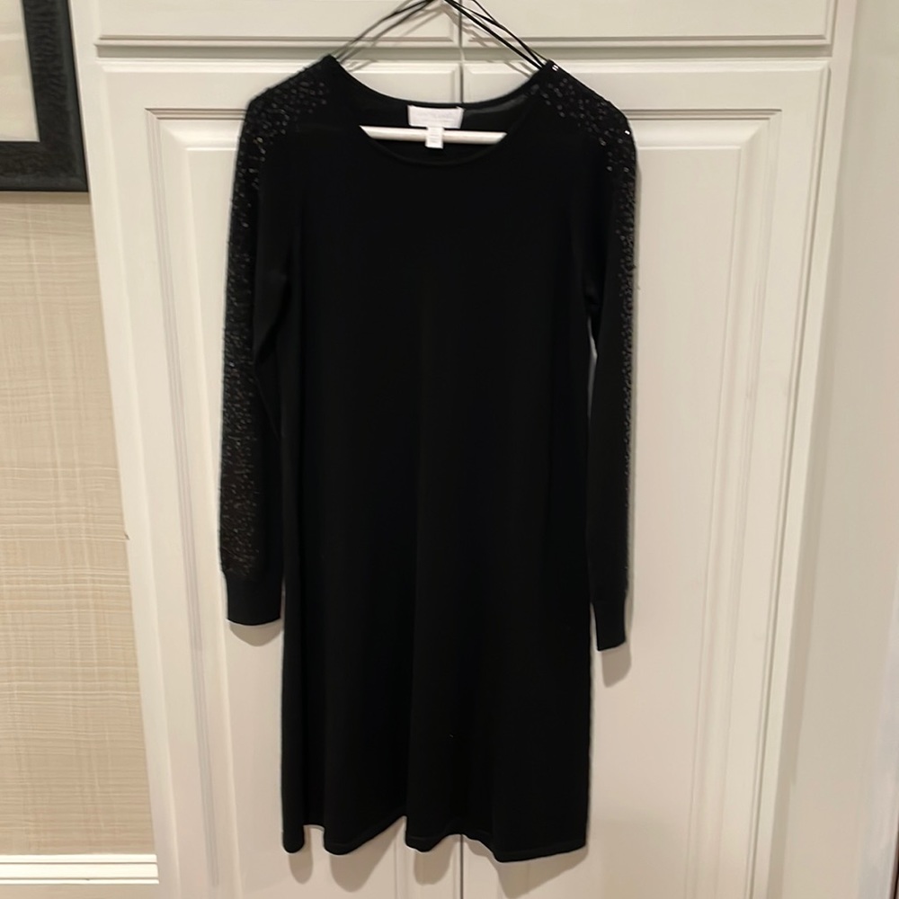 White Label The White Company Sweater Dress Sz 4 Black Long Sleeve with sequins